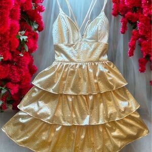 Stunning Gold Layered Backless Dress